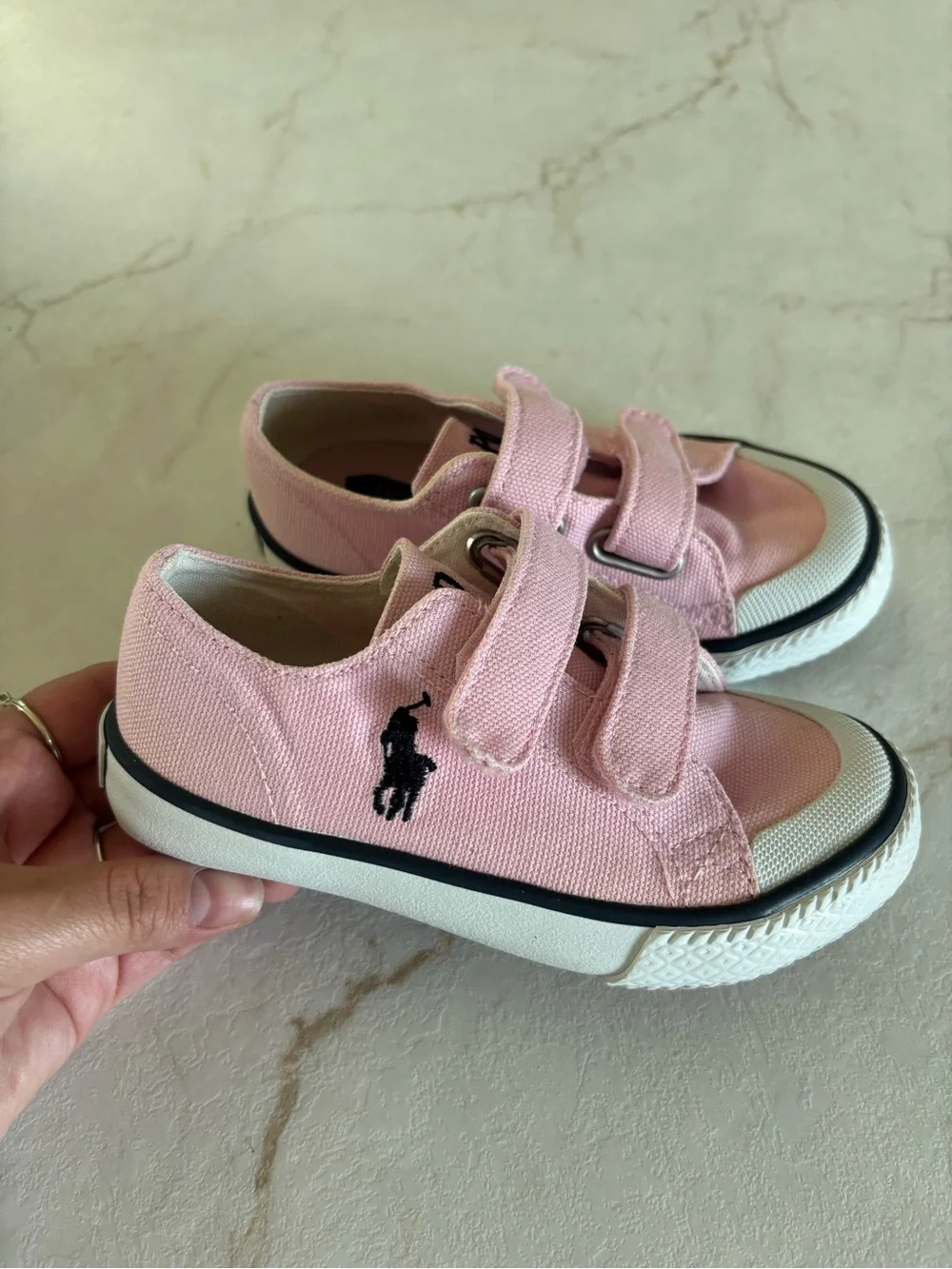 Ralph Lauren Kids Pink Canvas Velcro Sneakers with Polo Logo